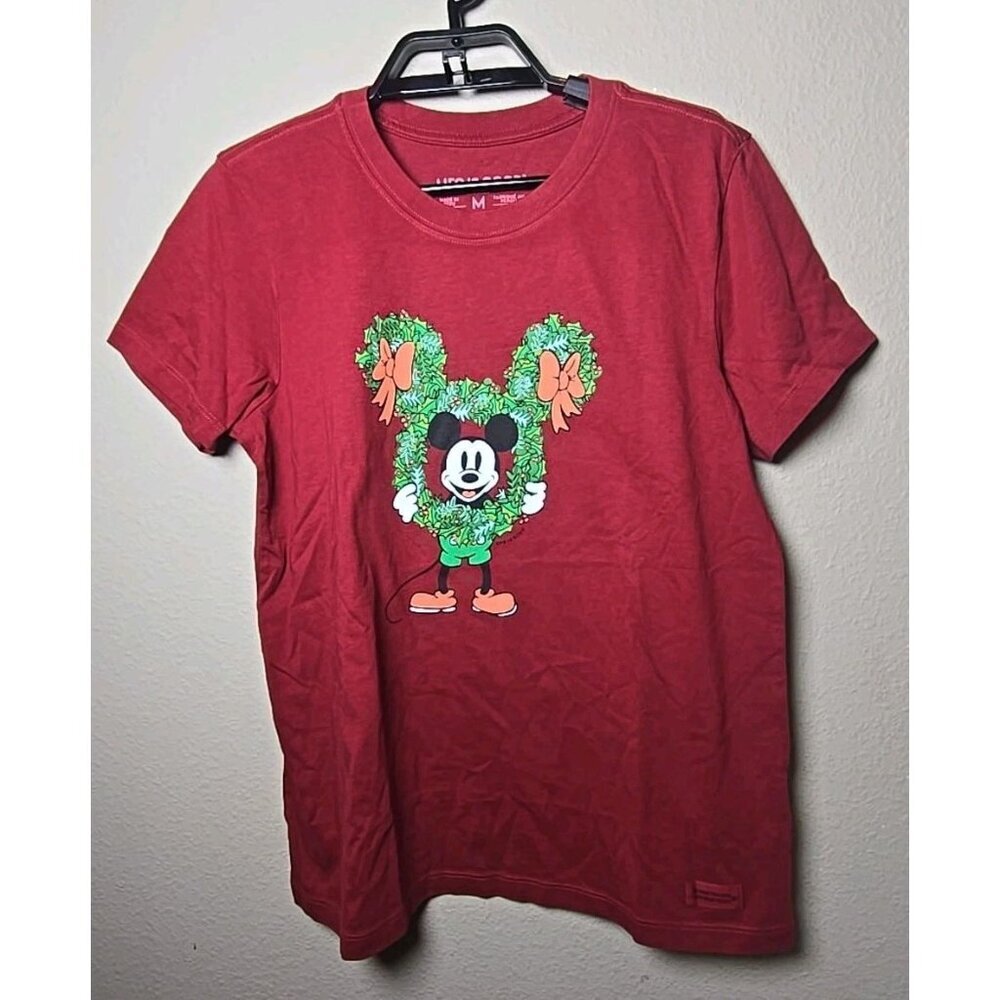 Life is Good NWT Steamboat Willie Christmas Wreath Mickey T Shirt Size Medium